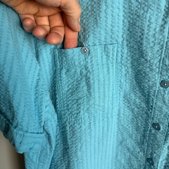 Carroll Reed Women's Vintage Seersucker Short Sleeve Button Up Shirt Blue 2X - Picture 3 of 11